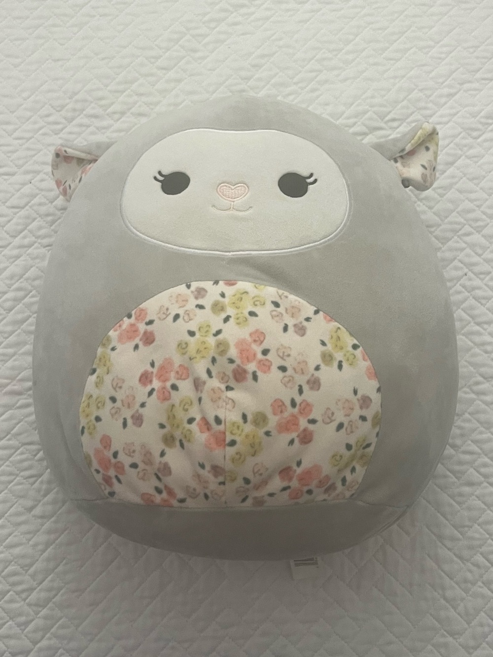 Squishmallows Soft Grey Floral-Belly Plush Pillow